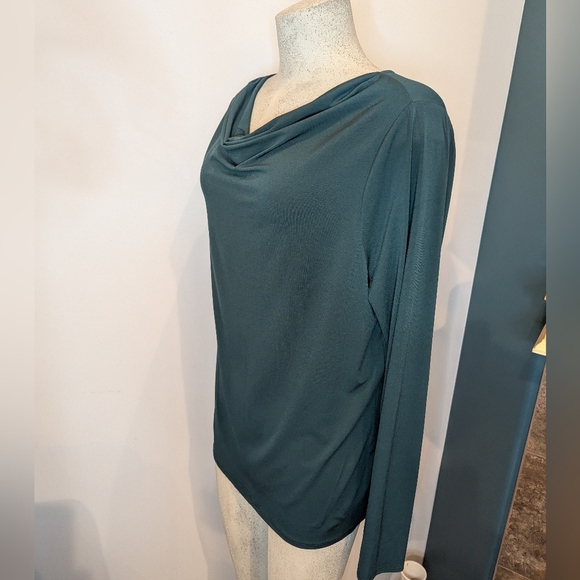 NWT RW&CO Emerald green Long-Sleeve stretch knit Top, Draped Neckline Sz XXL - Picture 5 of 16
